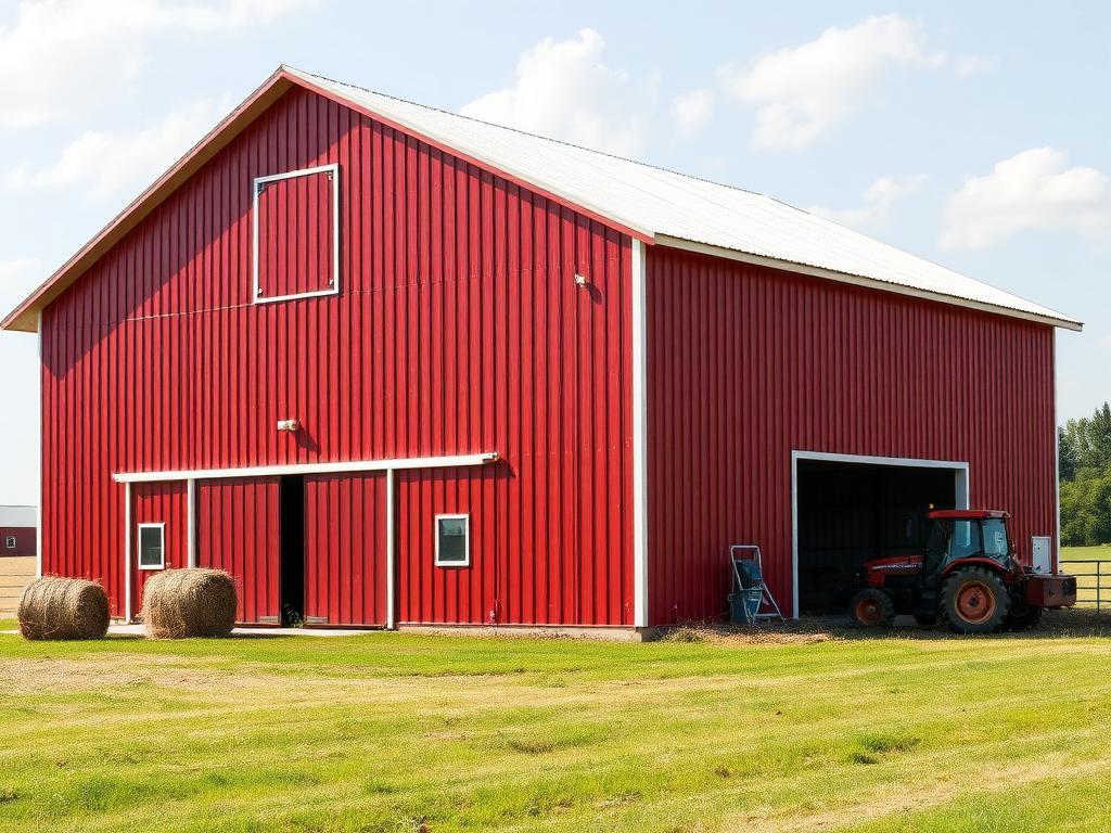 Metal barn with lean-to on rural acreage