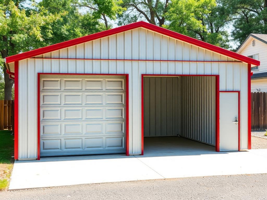 Enclosed metal garage installed on a residential property